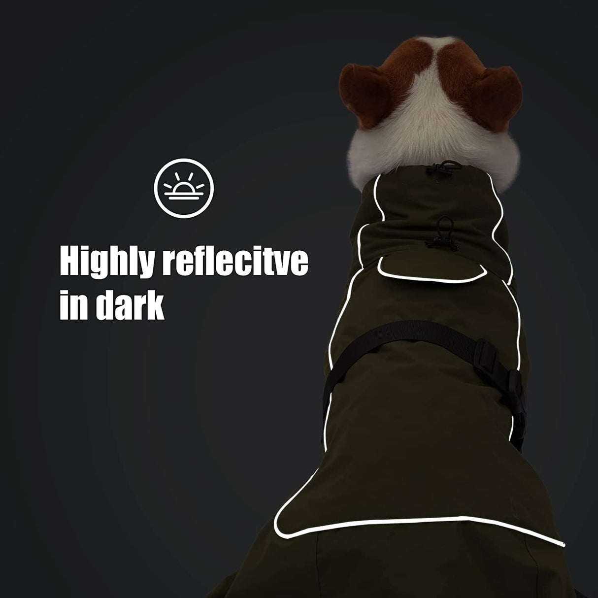 ODSSDAPU Dog Raincoat - Waterproof Winter Jacket with Velvet Inner, Reflective Strip, Black, 3XL