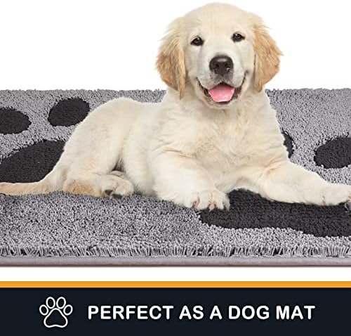 PURRUGS Dirt Trapper Door Mat 20" x 31.5", Non-Skid/Slip Machine Washable Microfiber Entryway Rug, Dog Doormat, Super Absorbent Welcome Mat for Muddy Wet Shoes and Paws, Grey