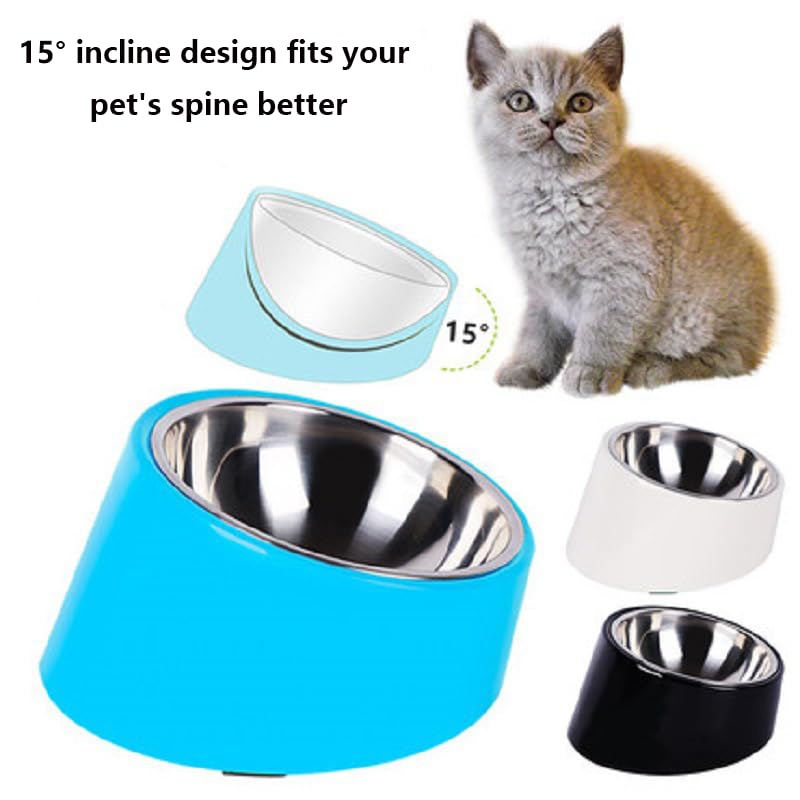 No-Spill Non-Skid for Large Breeds: 15° Tilted Feeder for with Cones or Long Ears - Detachable 2-in-1 Stainless Steel Elevated Dish, Easy Access, Black (Size L)