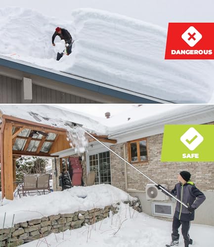 MYTOL 4.9'-20' Snow Rake for House Roof, Snow Scraper for Car Included, 26" Aluminum Blade with Wheels, Extension Tubes & Anti-Skid Handle, Lightweight Snow Roof Rake for Snow, Leaves, Debris Removal