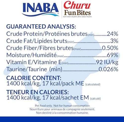 INABA Churu Fun Bites for Cats, Soft & Chewy Baked Chicken Wrapped Filled Cat Treats with Taurine, 0.42 Ounces Each Tetra, 18 Tetras (3 per Bag), Chicken Recipe