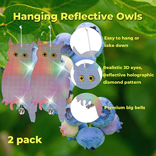 Dyvicl Fake Owl Hanging Reflective Owl for Woodpecker Deterrent 2 Pack