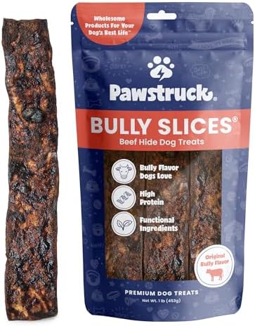 Pawstruck Bully Slices Premium Rawhide Chew Sticks, Beef Flavor - Low Fat, High Protein Treat for Small, Medium, and Large Dogs - No Artificial Ingredients - 1 lb Bag - Packaging May Vary