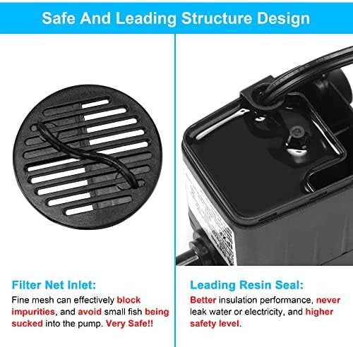 160GPH 10W Submersible Water Pump Fountain Pump Ultra Quiet For Aquariums Fish Tank Pond Fountain Statuary Water Feature Hydroponics