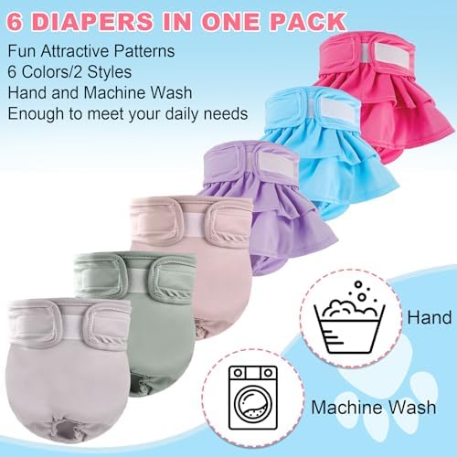 XPCARE 6 Pack Washable Female Dog Diapers - Reusable Doggie Diapers, Highly Absorbent Dog Diapers Female, Leak-Proof Puppy Diapers for Female Dog(M)
