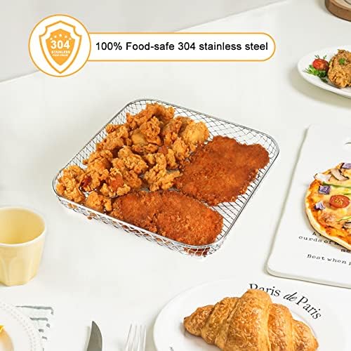 BYKITCHEN 8 inch Square Air Fryer Rack, Set of 3, Stackable Multi-Layer Stainless Steel Dehydrator Rack, Square Air Fryer Accessories for Cosori, Instant Vortex, Nuwave Airfryer, Ninja Foodi Grill