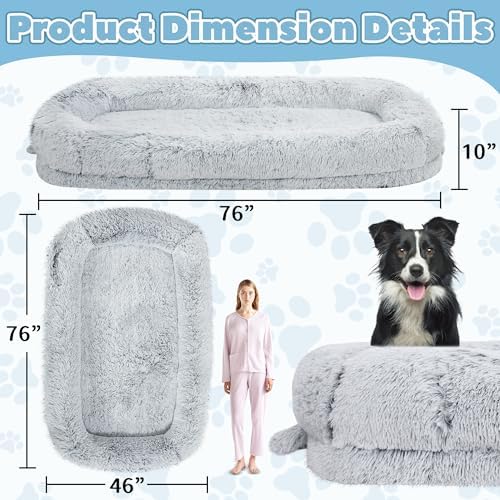 Human Dog Bed for Adults, 40 x 10 x 71 Long Human Size Dog Bed, Removable Cover, Orthopedic Design, Light Grey