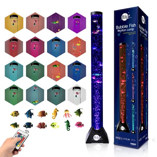 Brewish 4FT Sensory LED Water Bubble Fish Tube Floor Lamp with 20 Color Changing Light Effectsβ Fake Aquarium Tank Night Light and Gift for Kids, Autism, Men & Women - Remote Control & 12 Fishes