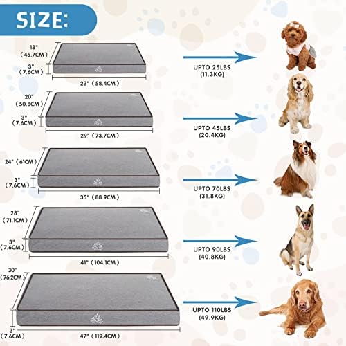 VANKEAN Dog Bed Soft Crate Pad Mat Reversible Warm& Cool, Washable Comfy Kennel Pad with Orthopedic Egg-Crate Foam for Small Medium Large Dogs, Water-Resistant Pet Bed, Grey