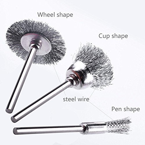 Rocaris 300 Pack Wire Brushes Set, Steel Wire Wheels Pen Brushes Set Kit Accessories for Rotary Tool