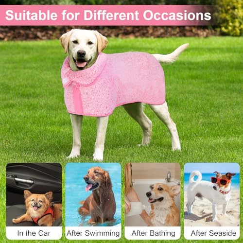 Dog Bathrobe Super Absorbent Dog Towels for Drying Dogs Large Quick Drying Dog Robes for After Bath Soft Dog Drying Towel Adjustable Dog Drying Coat to Keep Dog Warm(S-XXL)