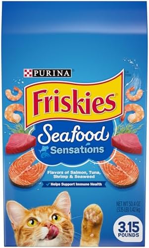 Purina Friskies Dry Cat Food, Seafood Sensations - (Pack of 4) 3.15 lb. Bags