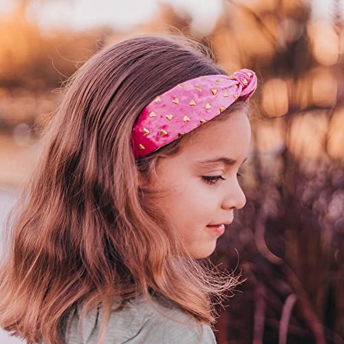 FROG SAC Pink Heart Headband for Girls, Studded Knotted Valentines Day Headbands for Kids, Cute Stud Knot Vday Head Bands, Little Girl Velvet Hair Accessories, Fashion Hair Bands for Children
