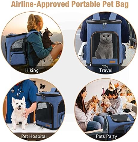 Lekereise Large Cat Backpack Carrier Fit Up to 20 25 Lbs, Expandable Pet Carrier Backpack Foldable Dog Backpack Carrier, Blue