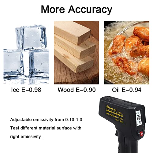 KETOTEK Infrared Thermometer Non Contact IR Digital Laser Temperature Gun -50℃~600℃ (-58℉~1112℉) Adjustable Emissivity Thermometer Gun for Cooking