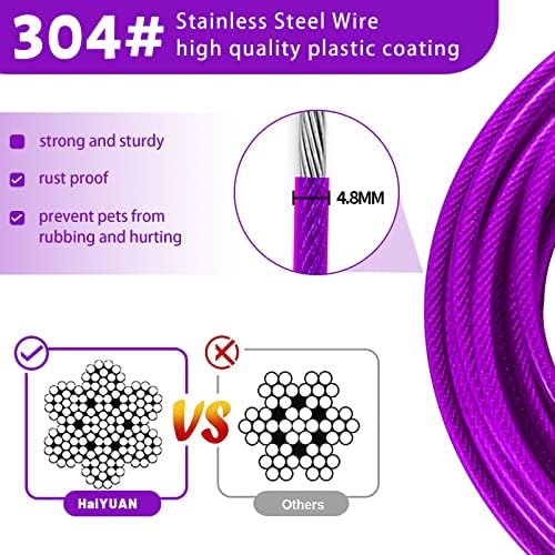 Dog Tie Out Cable 10/15/20/25/30 FT Dog Runner for Yard Steel Wire Dog Cable with Durable Superior Clips Purple Dog Chains for Outside Dog Lead for Large Dogs Up to 165 lbs