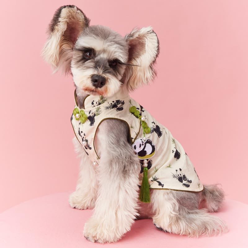 AZA Dog Dresses Chinese Style for Small Princess Dogs Panda T-Shirt Lolita Butterfly Cheongsam Clothes Pet Costume Girl Cute Shirt Coat Floral Outfits Summer Costumes Spring (L,Panda Cheongsam)