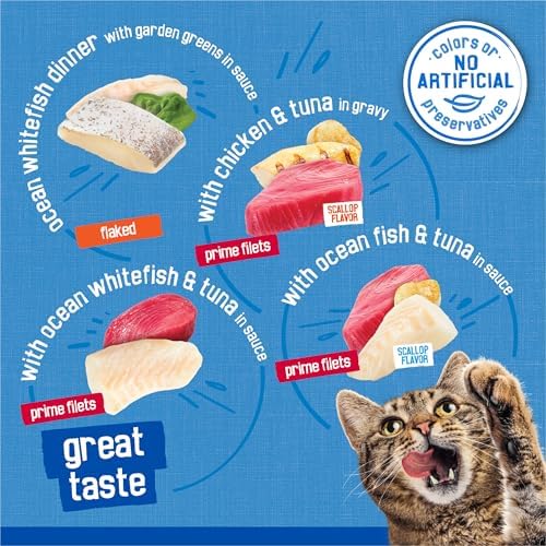 Purina Friskies Wet Cat Food Variety Pack, Oceans of Delight Flaked and Prime Filets - (Pack of 40) 5.5 oz. Cans
