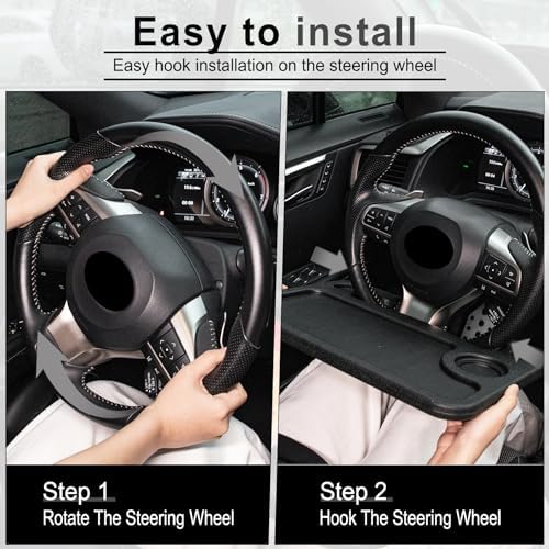 JUSTTOP Car Steering Wheel Desk for Laptop,Multipurpose Travel Car Accessories, Car Seat Stand Trays for Eating, Steering Wheel Under Table Console(Black)