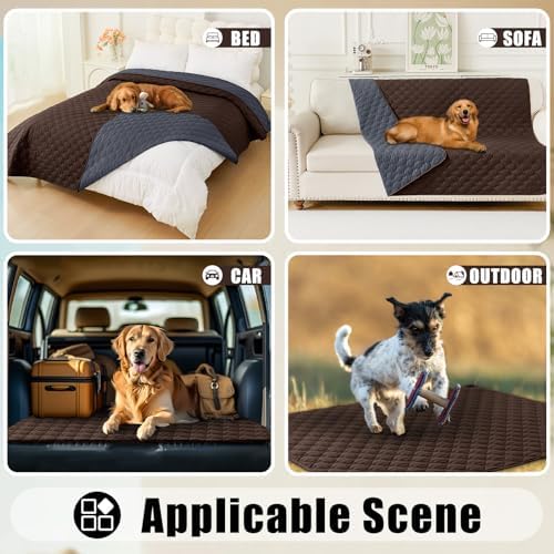 Smiry Waterproof Dog Bed Cover Blanket, Soft Reversible Pet Blanket, Washable Leakproof Cats Dogs Couch Cover for Sofa, Couch, Furniture (52x82 Inch, Chocolate/Dark Grey)