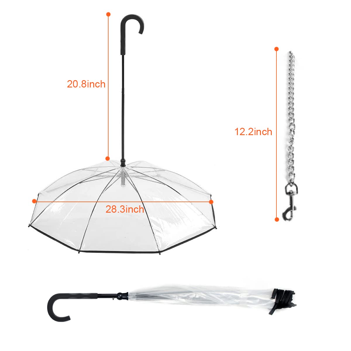 ZEFOXETO Pet Dog Transparent Umbrella, Clear Folding Adjustable Leash, Keeps Pet Dry in Rain (Bending Hook)