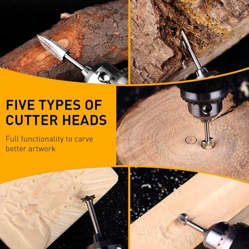 Wood Carving Drill Bits Set Compatible with Dremel Rotary Tool 5 Different Engraving Drill Accessories Bit Wood Grinding Woodworking Tool with 3mm Shank for DIY Carving Drilling Micro Sculpture