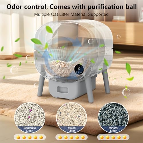 Cumrige Self Cleaning Litter Box, 95 L Automatic Cat Litter Box Self Cleaning for Multiple Cats, with Safety Protection, App Control,2 Roll Garbage Bags,White