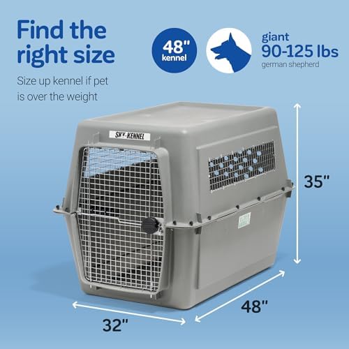 Petmate Sky Kennel - For Air and Travel, Airline Approved Dog Crate for Pets 90-125 lbs, Heavy Duty Dog Kennel, Made in the USA- 48 Inches