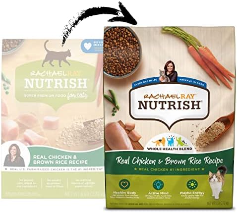 Rachael Ray Nutrish Premium Natural Dry Cat Food, Real Chicken & Brown Rice Recipe, 6 Pounds (Packaging May Vary)