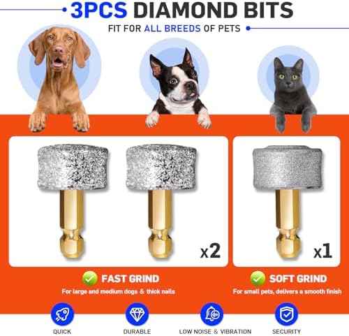 Dog Nail Grinder Super Quiet Dog Nail Trimmers 3 Grinding Wheels 3 Speed Rechargeable Pet Nail Grinder LED Display Dog Nail Clippers Kit for Large Medium Small Dogs Cats Dog Nail File Toenail Clippers