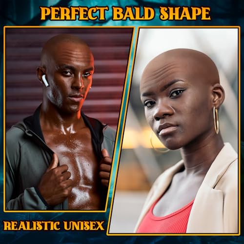 Syhood 2 Pieces Halloween Bald Cap Makeup Latex Bald Head Wig Caps Bald Hat Cosplay Costume for Adults(Dark Brown,Medium)