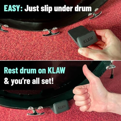 KLAW Bass Drum Rug Anchor - Completely Stops Drum Creep | Works on Every Drum Mat, Drum Rug & Carpet | Pocket Drum Accessories For Kick Drums | Gift Ready Drum Set Brake Accessory (Black, Regular)