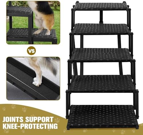 Dog Stairs for Car - Foldable Dog Ramps for Large Dogs with Non Slip Surface, Portable Dog Steps for Cars and SUV, Truck, Support Up to 200 Lbs