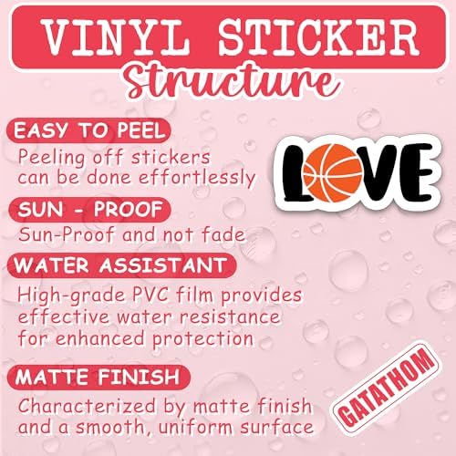 (3Pcs) Love Basketball Sticker Basketball Heart Sticker Basketball Accessories Basketball Lover Basketball Decals, Waterproof Vinyl Decal for Book Laptop Phone Tumbler Water Bottle, 3" x 1.4"