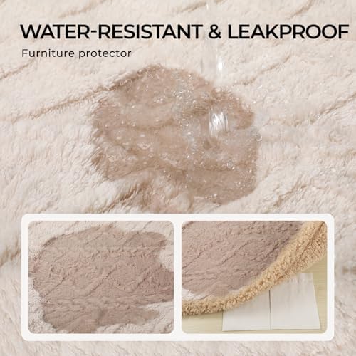 Waterproof Pet Blanket, Liquid Pee Proof Dog Blankets for Sofa Bed Couch, Reversible Sherpa Fleece Furniture Protector Cover for Small Medium Large Dogs Cats,Beige-Thicken Large(65" x 57")