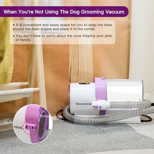 Dog Hair Vacuum & Grooming Kit 2.5L Large Capacity, Pet Grooming Vacuum with Clipper, Ideal for Shedding Dogs & Cats at Home Cleaning Tools - Purple/Pink