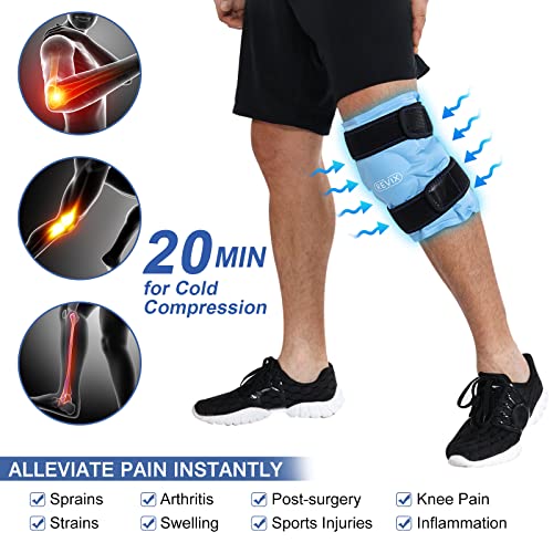 REVIX Ice Pack for Knee Pain Relief, Reusable Gel Ice Wrap for Leg Injuries, Swelling, Knee Replacement Surgery, Cold Compress Therapy for Arthritis, Meniscus Tear and ACL Blue