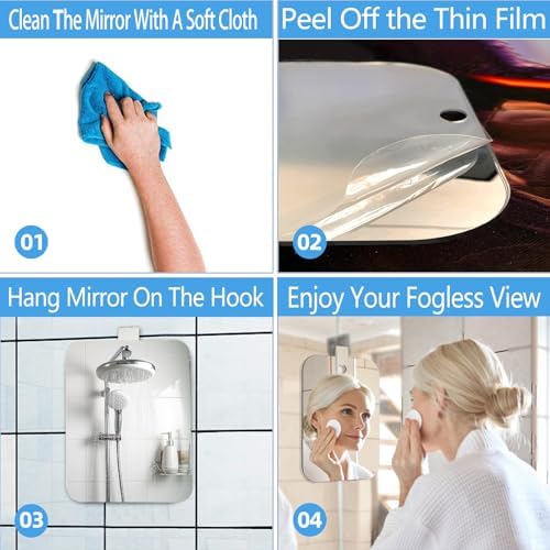 Shower Mirror Fogless for Shaving, Medium 8 in x 6 in Mirror for Wall Hanging, Frameless Portable Travel Camping Mirrors Shatterproof Handheld Locker Shave Mirror Makeup Plastic Anti Fog Free Bathroom