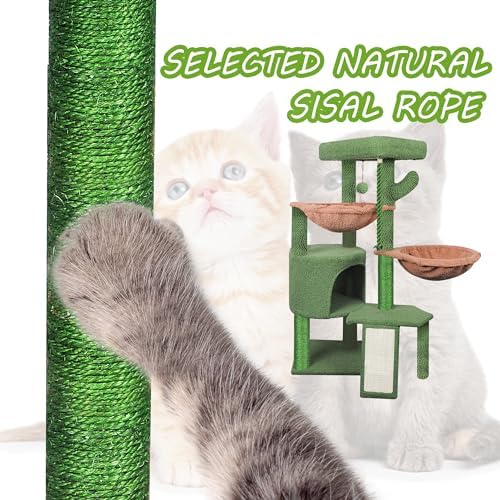 Wang Xin Three Layer Cat Tree with Cat Condo Scratch Pad and Two Hammocks,Green …