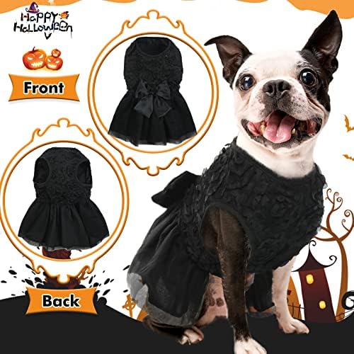 QBLEEV Dog Wedding Dress - Bowknot Dog Attire, Black Lace Tutu Skirt for Small Dogs, Halloween Princess Dress