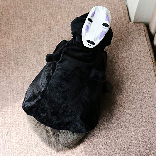 ChoChoCho Pet Costumes Spirited Away No-Face Cosplay Costume for Dogs & Cats, Plush Anime Robe for Halloween, Adjustable Velcro Design, Perfect for Small to Large Pets (S/M)