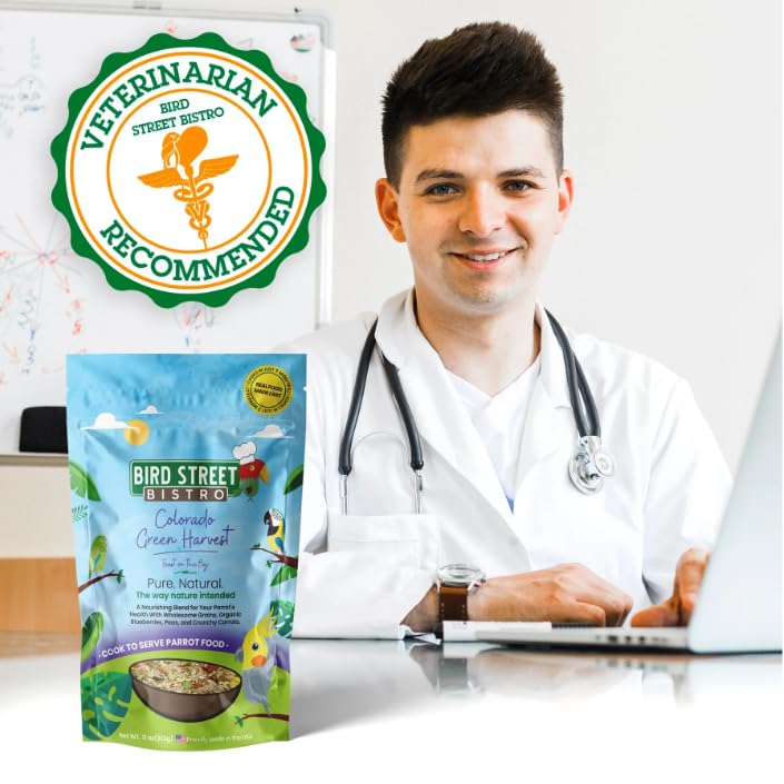 Bird Street Bistro Parrot Food - Parrot Food - Cooks in 3-15 min w/Natural Whole Grains, Legumes, Non-GMO Fruits, Vegetables & Health-Oriented Spices.