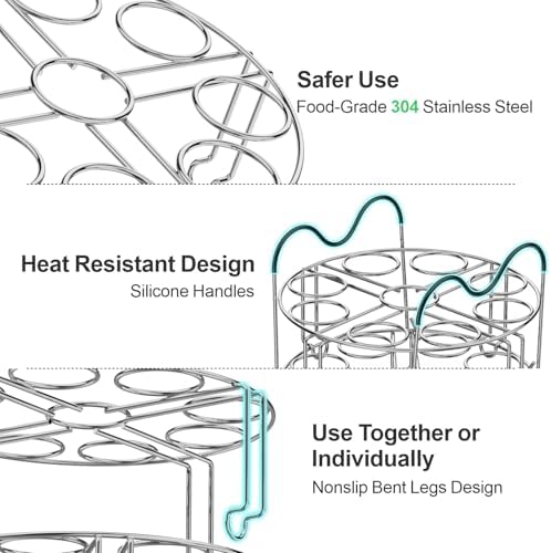 GSlife Egg Steamer Rack - Stackable Instant Pot Egg Rack with Heat Resistant Silicon Handles, Cook 18 Eggs, Stainless Steel Egg Steaming Rack for 6, 8 Qt Pressure Cooker Accessories, Kitchen Steam Rack, 2 Pack