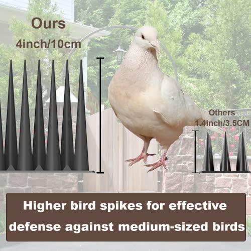 Bird Spikes 4 Inch High, Pigeon Outdoor Deterrent Spikes, Used to Keep Cats Small to Medium Sized Birds Away. Bird Plastic Fence Spikes for Railing and Roof.Away Covers 10.7 Feet(325cm), Black