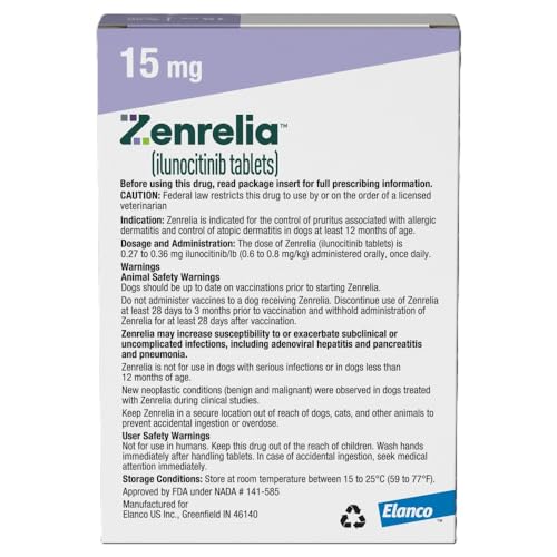 Zenrelia (ilunocitinib Tablets) | Once Daily Prescription Itch Relief for Dogs | 15 mg mg (30 Count)