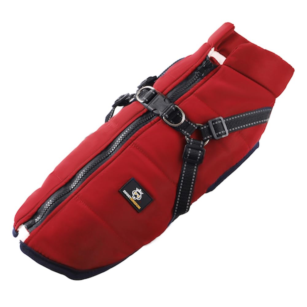 Reflective Dog Jacket Water Resistant with Harness Built in and Warm Fleece Inner Lining, Windproof Dog Coat for Cold Weather Jackets for Small Large Medium Dogs - Red M
