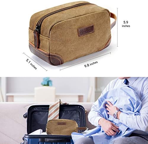 emissary Men's Toiletry Bag, Leather and Canvas Travel Toiletry Bag, Dopp Kit for Men, Travel Bathroom Bag Men's Shaving Kit, Travel Kit Small Bags for Men, Shaving Bag for Travel Accessories (Brown)