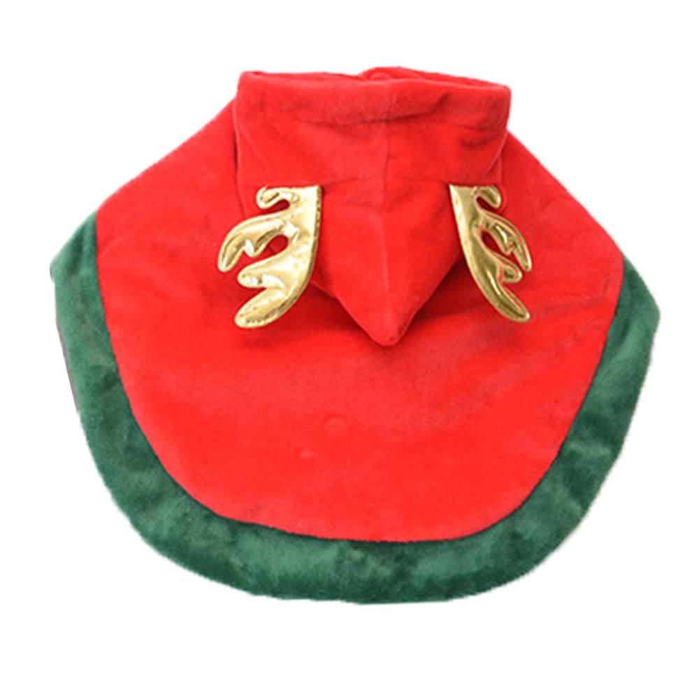 ANIAC Pet Christmas Costume Puppy Xmas Cloak with Antler Cat Santa Cape with Xmas Cap Party Cosplay Dress for Cats and Small Medium Dog (Medium, Red)