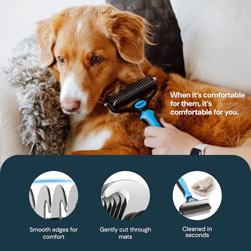 MalsiPree 2-in-1 Dog Grooming Brush & Undercoat Rake - Deshedding Brush and Dematting Comb for Long or Short Haired Dogs - Anti-Shedding Pet Tool - Deshedding Tool