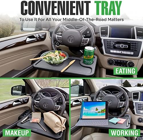lebogner Steering Wheel Tray, Car Tray for Eating, Hook On Steering Wheel Desk for Food, Laptop and Car Accessories, Car Road Trip Must Haves Gadgets Car Table (Black)